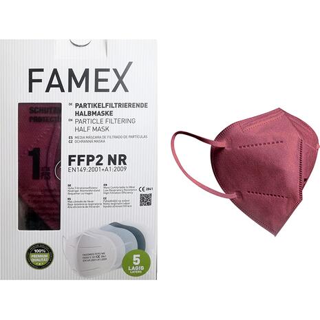 Μάσκα υψηλής προστασίας FAMEX FFP2 N95 PFE≥95% μπορντό (1 τεμάχιο)