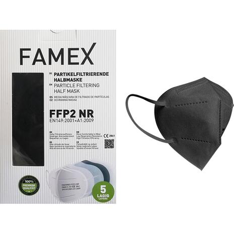 Μάσκα υψηλής προστασίας FAMEX FFP2 N95 PFE≥95% μαύρη (1 τεμάχιο)