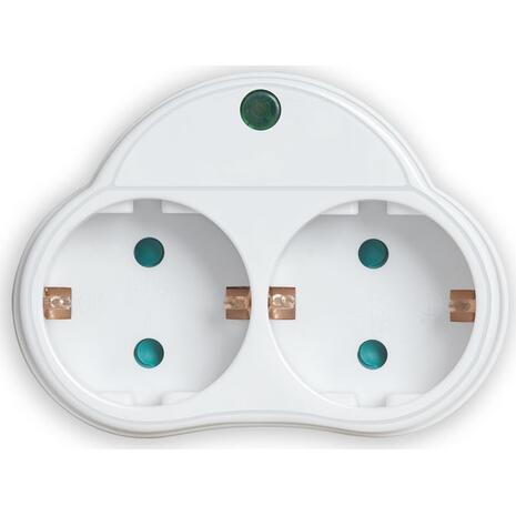 Αντάπτορας ρεύματος POWERTECH PT-818, 2x schuko, 250V 16A, λευκός με προστασία υπέρτασης