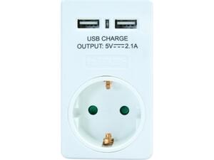 Αντάπτορας ρεύματος POWERTECH schuko PT-767, 2x USB, λευκός