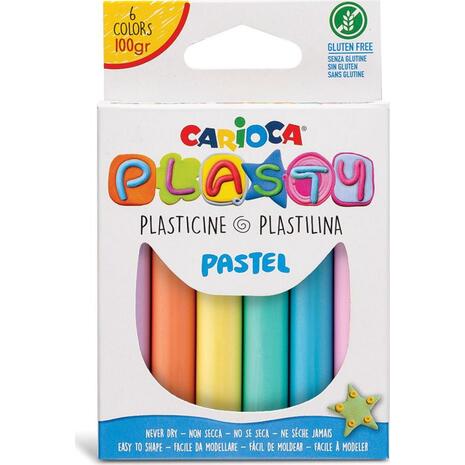 Πλαστελίνη Carioca Plasty pastel 6 χρωμάτων 100gr (Διάφορα χρώματα)