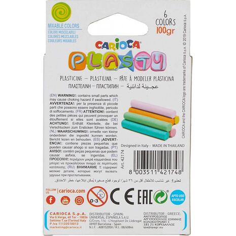 Πλαστελίνη Carioca Plasty pastel 6 χρωμάτων 100gr (Διάφορα χρώματα)