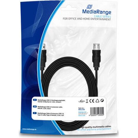 Καλώδιο USB MediaRange 2.0 Extension AM/AF 5m Black (MRCS108)