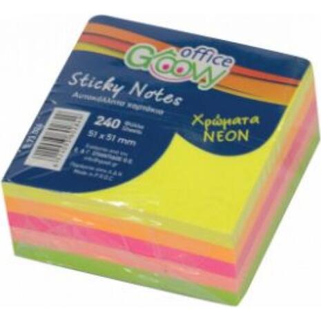 Αυτοκόλλητα χαρτάκια σημειώσεων Groovy 51x51mm διάφορα χρώματα 240 φύλλων
