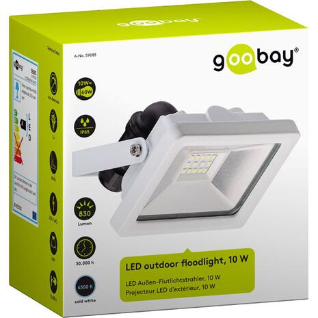 Προβολέας LED GOOBAY για εξωτερικούς χώρους, Cold White, 10 W, 830lm, σε λευκό χρώμα (59085)