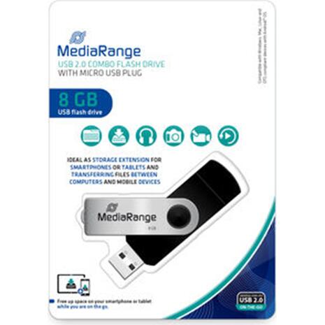 Usb 8 GB Mediarange combo flash drive with micro usb plug 2.0