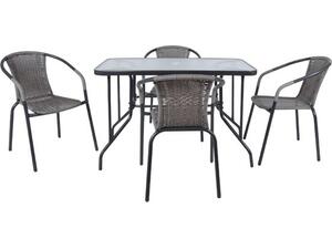 BALENO Set Τραπεζαρία Κήπου: Τραπέζι + 4 Πολυθρόνες Μέταλλο Ανθρακί - Wicker Mixed Grey (Ε240,4)