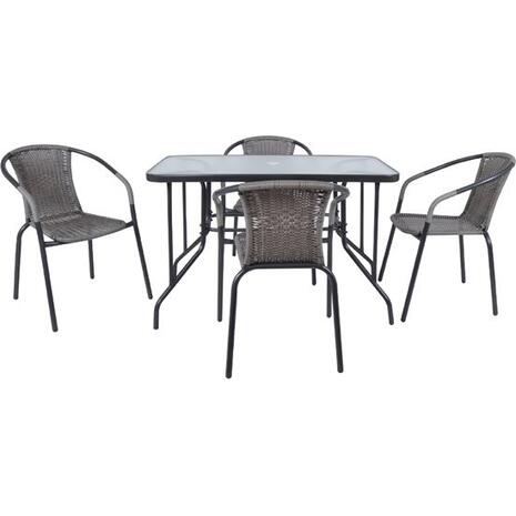 BALENO Set Τραπεζαρία Κήπου: Τραπέζι + 4 Πολυθρόνες Μέταλλο Ανθρακί - Wicker Mixed Grey (Ε240,4)