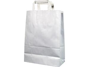Χάρτινη σακούλα δώρου 22x18x9cm λευκή με πλακέ χερούλι (Λευκό)