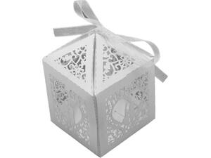 Κουτάκι γάμου-μπομπονιέρας χάρτινο καρδιά λευκό με κορδελίτσες Υ9x6x6cm (συσκευασία των 50 τεμαχίων)
