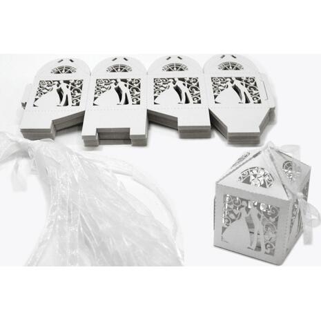Κουτάκι γάμου-μπομπονιέρας χάρτινο καρδιά λευκό με κορδελίτσες Υ9x6x6cm (συσκευασία των 50 τεμαχίων)