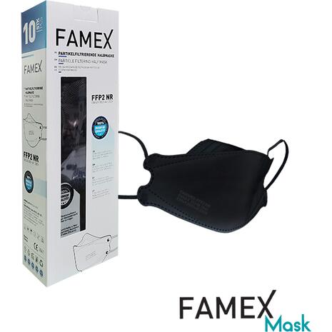 Μάσκα υψηλής προστασίας επίπεδη (Flat) FAMEX FFP2 N95 PFE≥95% μαύρη (1 τεμάχιο)
