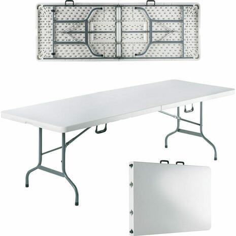 Τραπέζι Catering BLOW-R  Πτυσσόμενο (Βαλίτσα) 240x85x75cm, Μέταλλο Βαφή Γκρι, HDPE Άσπρο  [Ε-00019026] ΕΟ182,1 (Λευκό)