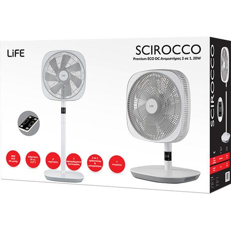 Ανεμιστήρας Ορθοστάτης Life Scirocco 2 σε 1 20W Φ30cm με τηλεχειριστήριο (221-0207)