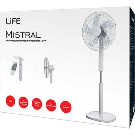 Ανεμιστήρας Ορθοστάτης Life Mistral 50W Φ40cm με τηλεχειριστήριο (221-0148)