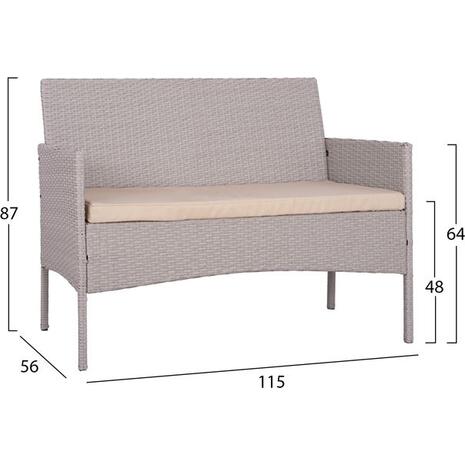Σετ κήπου- βεράντας 4 τεμαχίων καναπές, 2 πολυθρόνες & τραπέζι γκρι Rattan με μαξιλάρια HM5290.02 - Έπιπλα για όλους τους χώρους από το Oikonomou-shop