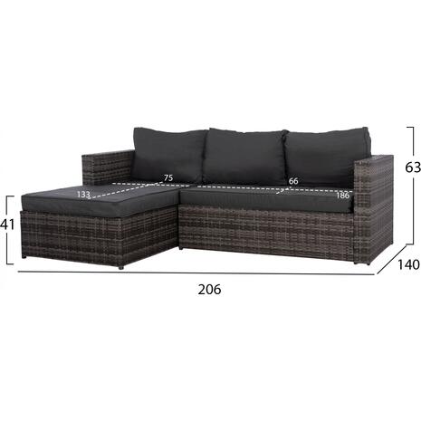 Σετ κήπου- βεράντας 2 τεμαχίων γωνιακός καναπές & τραπέζι γκρι με μαξιλάρια HM51816.01 - Έπιπλα για όλους τους χώρους από το Oikonomou-shop