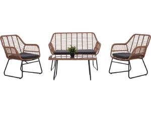 Σετ κήπου- βεράντας 4 τεμαχίων καναπές, 2 πολυθρόνες & τραπέζι μεταλλικό με wicker σκουρο γκρι-μπεζ HM5530 - Έπιπλα για όλους τους χώρους από το Oikonomou-shop