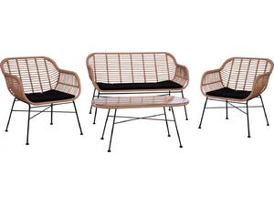 Σετ κήπου- βεράντας 4 τεμαχίων καναπές, 2 πολυθρόνες & τραπέζι μέταλλο & wicker μπεζ HM5460 - Έπιπλα για όλους τους χώρους από το Oikonomou-shop