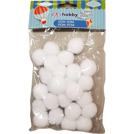 Σφουγγαράκια pom-pom eX-HOBBY λευκά 2,5cm συσκευασία 25 τεμαχίων