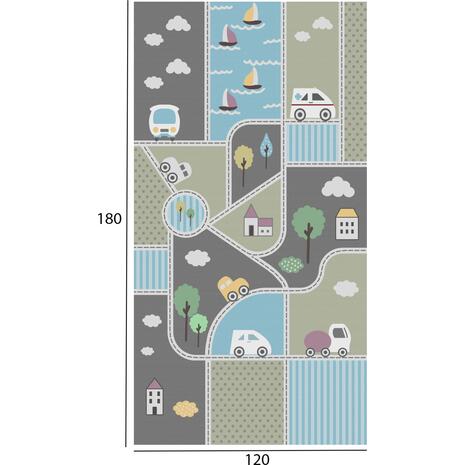 Παιδικό χαλί με κρόσσια γκρι-γαλάζιο-πράσινο 120x180cm πάχους 5mm HM7679.16 - Ανακάλυψε Χαλιά για όλους τους χώρους από το Oikonomou-shop.gr.