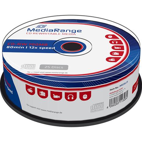 CD-RW Mediarange 80min. πομπίνα των 25 τεμαχίων MR235-25