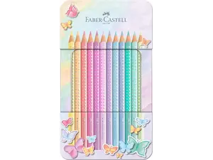 Κασετίνα μεταλλική με ξυλομπογιές Faber Castell Sparkle με παστέλ χρώματα (σετ 12 τεμαχίων)