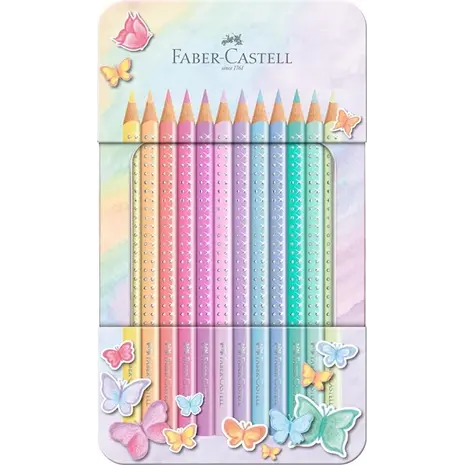 Κασετίνα μεταλλική με ξυλομπογιές Faber Castell Sparkle με παστέλ χρώματα (σετ 12 τεμαχίων)