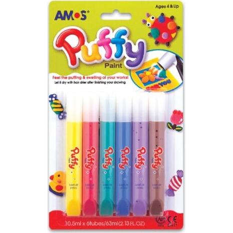 Χρώματα Amos Puffy που φουσκώνουν συσκευασία 6 τεμαχίων 10.5ml