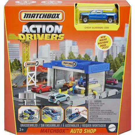 Μικρά σετ δράσης Matchbox Auto Shop- Construction Site σε διάφορα σχέδια