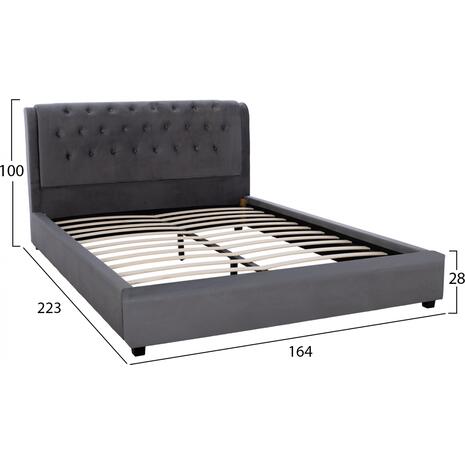 ΚΡΕΒΑΤΙ ODALYS 150X200 ΒΕΛΟΥΔΟ ΥΦΑΣΜΑ ΓΚΡΙ HM549.11 164x223x100 εκ.