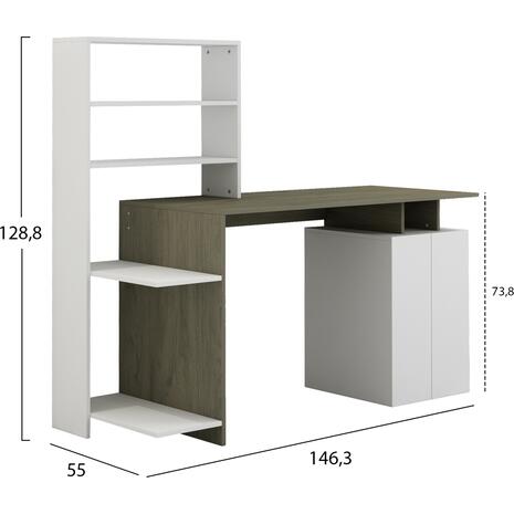 ΓΡΑΦΕΙΟ ΜΕ ΒΙΒΛΙΟΘΗΚΗ ROCHELL ΜΕΛΑΜΙΝΗ OLIVE GREY ΛΕΥΚΟ 146,3x55x128,8Υεκ.HM8886.11