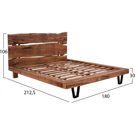 ΚΡΕΒΑΤΙ NICOLE HM8218.11 ΑΠΟ ΜΑΣΙΦ ΞΥΛΟ ΑΚΑΚΙΑΣ 212,5x180x106εκ. ΓΙΑ ΣΤΡΩΜΑ 160Χ200