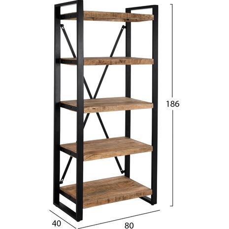 ΒΙΒΛΙΟΘΗΚΗ TURNER ΜΕΤΑΛΛΟ ΚΑΙ ΜΑΣΙΦ ΞΥΛΟ MANGO HM8188.11 80x45x186Υ εκ.