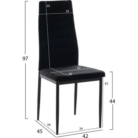 ΚΑΡΕΚΛΑ ΜΕΤΑΛΛΙΚΗ LADY HM0037.34 ΜΑΥΡΟ ΒΕΛΟΥΔΟ ME ΜΕΤΑΛΛΙΚΟ ΣΚΕΛΕΤΟ K/D (σετ 4 τεμαχίων) (Μαύρο)
