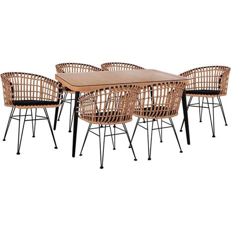 ΣΕΤ 7ΤΜΧ ALLEGRA WICKER ΜΕ ΤΡΑΠΕΖΙ 160X90X78Υ ΜΠΕΖ & ΜΑΥΡΟ ΧΡΩΜΑ HM10496