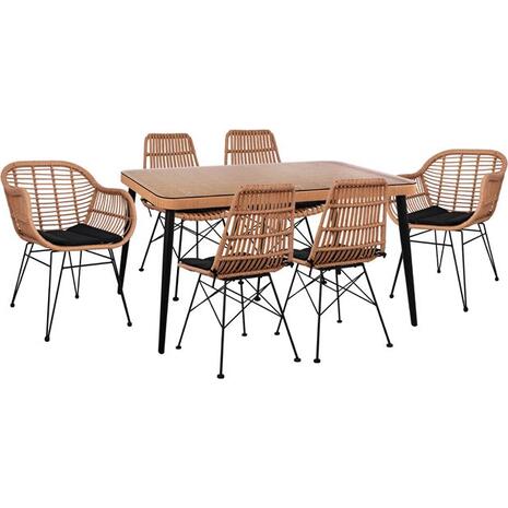 ΣΕΤ ΤΡΑΠΕΖΑΡΙΑΣ 7ΤΜΧ ALLEGRA HM10495 WICKER ΜΠΕΖ-ΜΕΤΑΛΛΟ ΜΑΥΡΟ