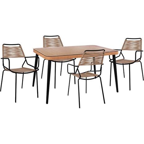ΣΕΤ 5ΤΜΧ ALLEGRA WICKER ΜΕ ΤΡΑΠΕΖΙ 140X80Χ78Υ ΜΠΕΖ & ΜΑΥΡΟ ΧΡΩΜΑ HM10493
