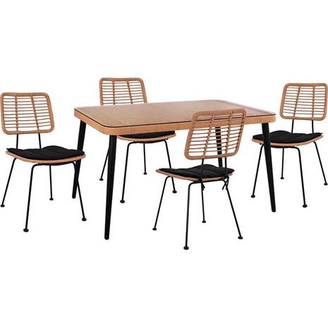 ΣΕΤ 5ΤΜΧ ALLEGRA WICKER ΜΕ ΤΡΑΠΕΖΙ 140X80Χ78Υ ΜΠΕΖ & ΜΑΥΡΟ ΧΡΩΜΑ HM10492