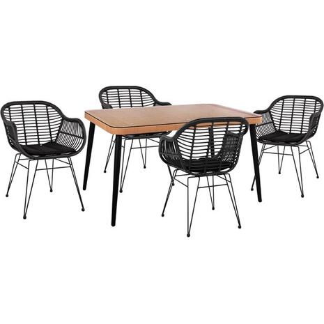 ΣΕΤ 5ΤΜΧ ALLEGRA WICKER ΜΕ ΤΡΑΠΕΖΙ 140X80Χ78Υ ΜΠΕΖ & ΜΑΥΡΟ ΧΡΩΜΑ HM10508
