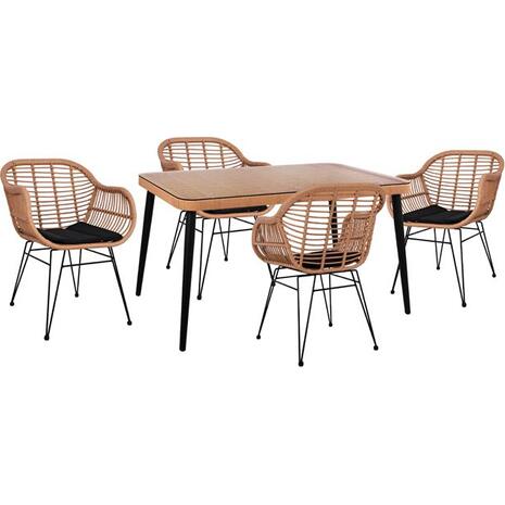 ΣΕΤ 5ΤΜΧ ALLEGRA WICKER ΜΕ ΤΡΑΠΕΖΙ 140X80Χ78Υ ΜΠΕΖ & ΜΑΥΡΟ ΧΡΩΜΑ HM10490
