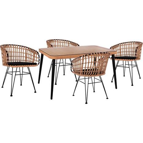 ΣΕΤ 5ΤΜΧ ALLEGRA WICKER ΜΕ ΤΡΑΠΕΖΙ 140X80Χ78Υ ΜΠΕΖ & ΜΑΥΡΟ ΧΡΩΜΑ HM10488