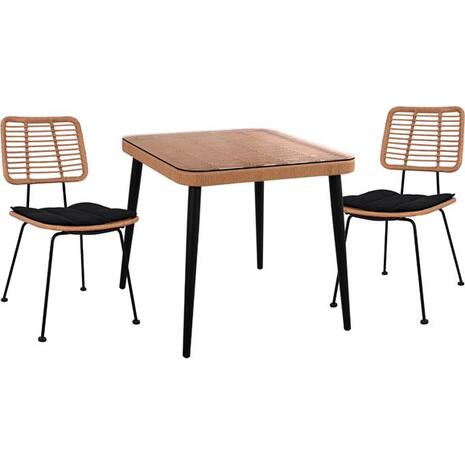 ΣΕΤ 3ΤΜΧ ALLEGRA WICKER ΜΕ ΤΡΑΠΕΖΙ 80X80Χ78Υ ΜΠΕΖ & ΜΑΥΡΟ ΧΡΩΜΑ HM10485
