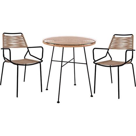 ΣΕΤ 3ΤΜΧ ALLEGRA WICKER ΜΕ ΤΡΑΠΕΖΙ Φ70Χ74Υ ΜΠΕΖ & ΜΑΥΡΟ ΧΡΩΜΑ HM10479