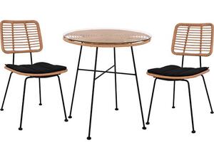 ΣΕΤ 3ΤΜΧ ALLEGRA WICKER ΜΕ ΤΡΑΠΕΖΙ Φ70Χ74Υ ΜΠΕΖ & ΜΑΥΡΟ ΧΡΩΜΑ HM10478