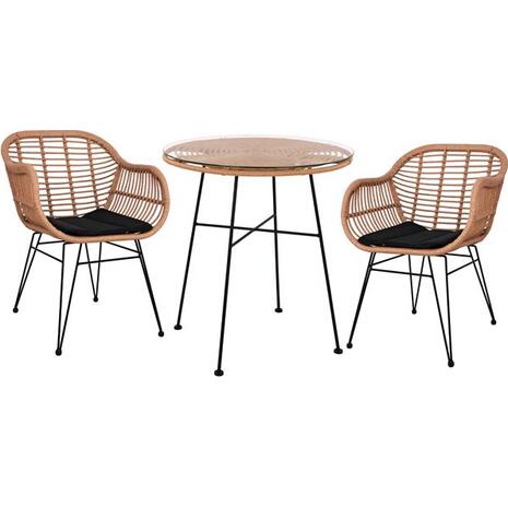 ΣΕΤ ΕΞΩΤΕΡΙΚΟΥ ΧΩΡΟΥ 3ΤΜΧ ALLEGRA HM10476 WICKER ΜΠΕΖ-ΜΕΤΑΛΛΟ ΜΑΥΡΟ