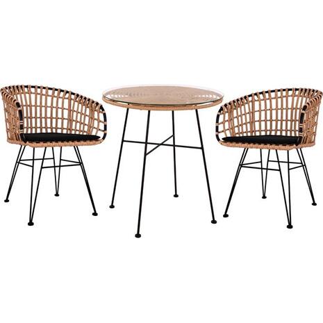 ΣΕΤ 3ΤΜΧ ALLEGRA WICKER ΜΕ ΤΡΑΠΕΖΙ Φ70Χ74Υ ΜΠΕΖ & ΜΑΥΡΟ ΧΡΩΜΑ HM10474