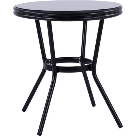 ΤΡΑΠΕΖΙ ΑΛΟΥΜΙΝΙΟΥ MOSES Φ70 BAMBOO LOOK HM5532.02 ΜΑΥΡΟ ΜΕ ΓΥΑΛΙ Φ70X76 εκ