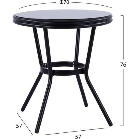 ΤΡΑΠΕΖΙ ΑΛΟΥΜΙΝΙΟΥ MOSES Φ70 BAMBOO LOOK HM5532.02 ΜΑΥΡΟ ΜΕ ΓΥΑΛΙ Φ70X76 εκ