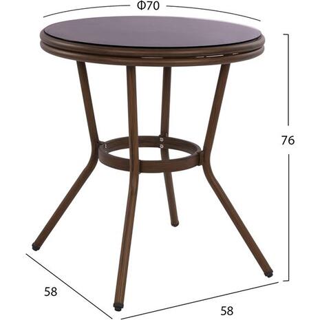 ΤΡΑΠΕΖΙ ΑΛΟΥΜΙΝΙΟΥ MOSES Φ70x76 εκ. BAMBOO LOOK HM5532.03 ΚΑΦΕ ΜΕ ΓΥΑΛΙ